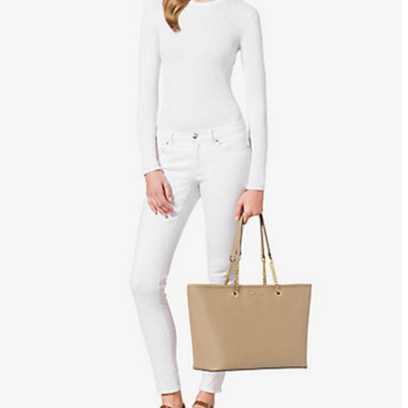 Michael Kors Jet Set Travel Medium Saffiano Leather Tote $298 Bisque #082 NWT - Picture 2 of 8
